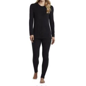Cuddl Duds Top and Pants Set Size Large Fleecewear With Stretch Black Loungewear